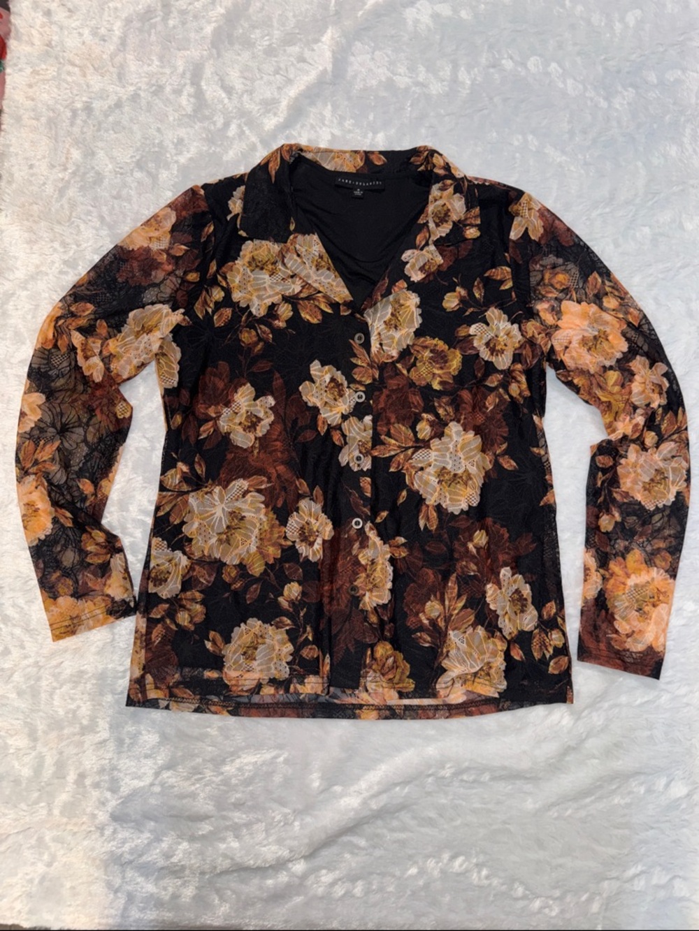 Jane and Delancey Black Floral Button-Down Top